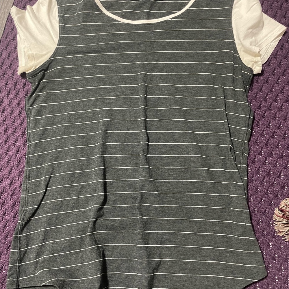 3/$20 Lululemon Athletica Gray and White Striped Tee